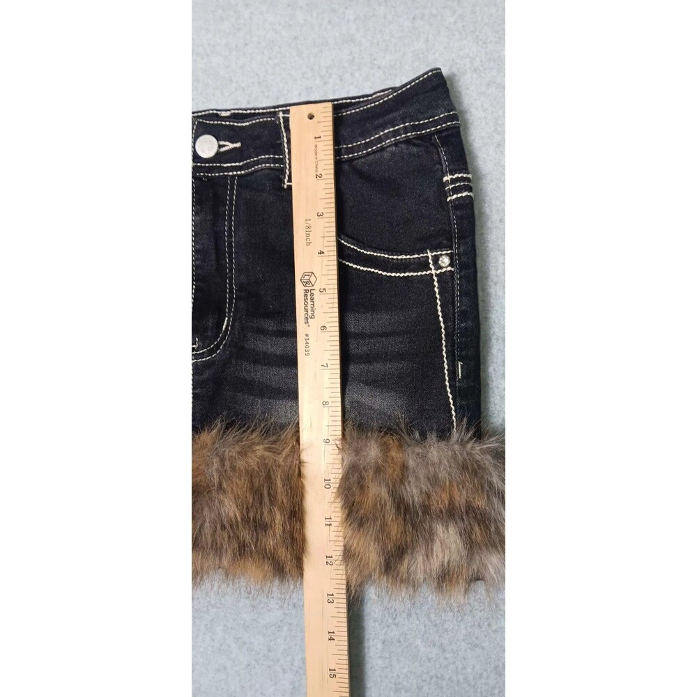 Romwe Kawaii Y2K Gyaru Faux Fur Denim Mini Skirt S Retro Bratz Mall Goth Grunge - Picture 8 of 14